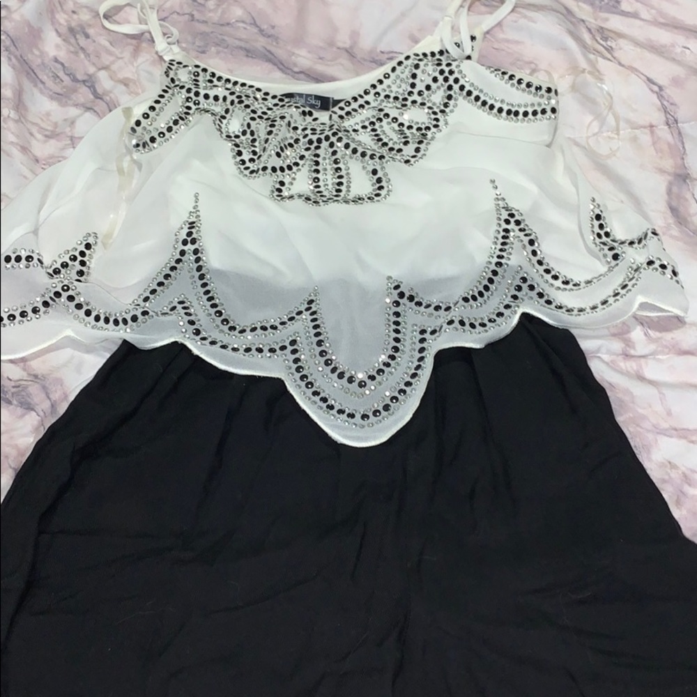 Black and White Beaded Romper